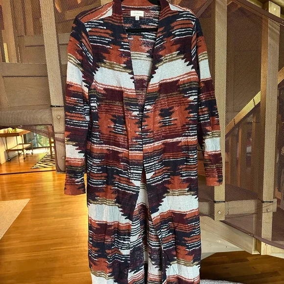 Lucky Brand Brown and Cream Cardigan with Artistic Design - Picture 1 of 3